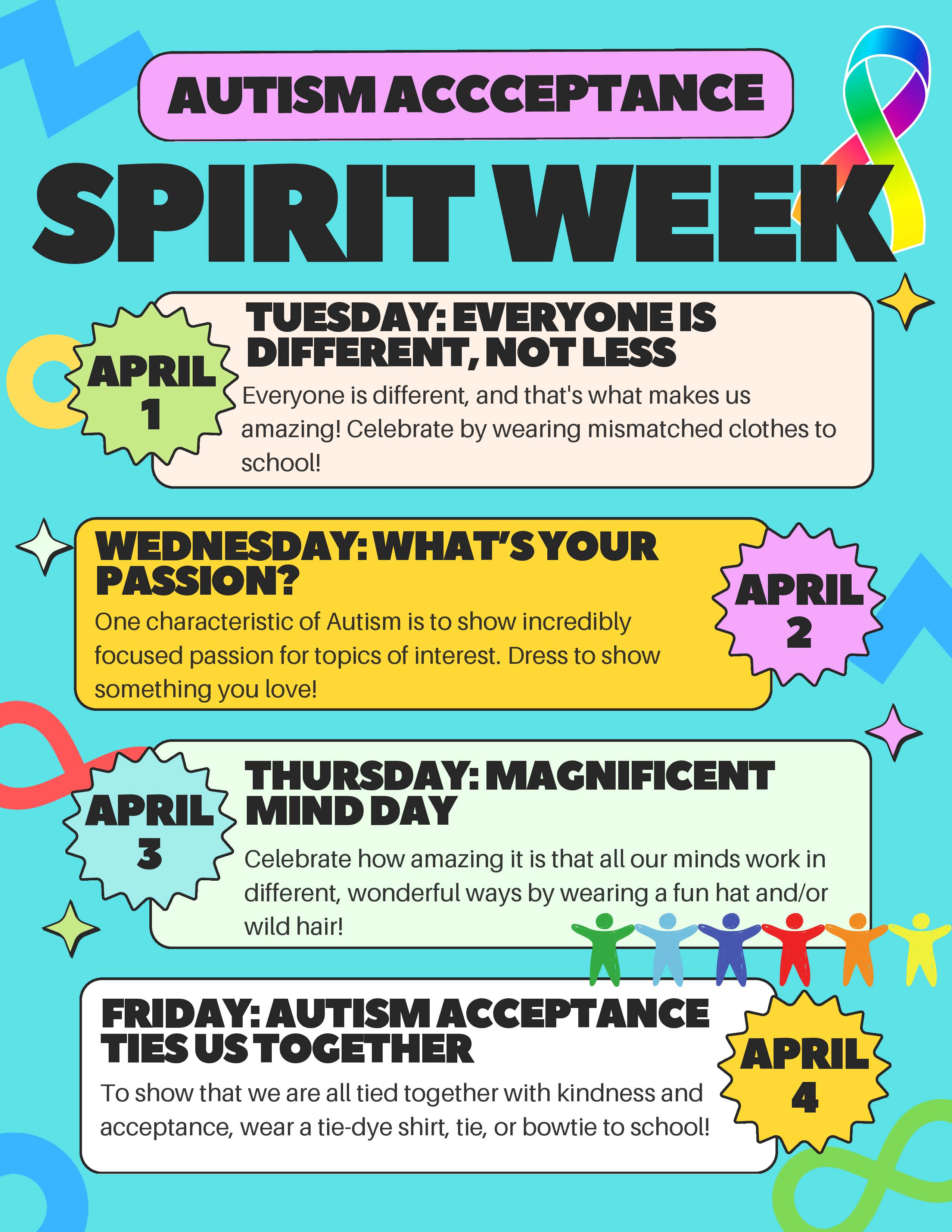 Autism Acceptance Spirit Week flyer